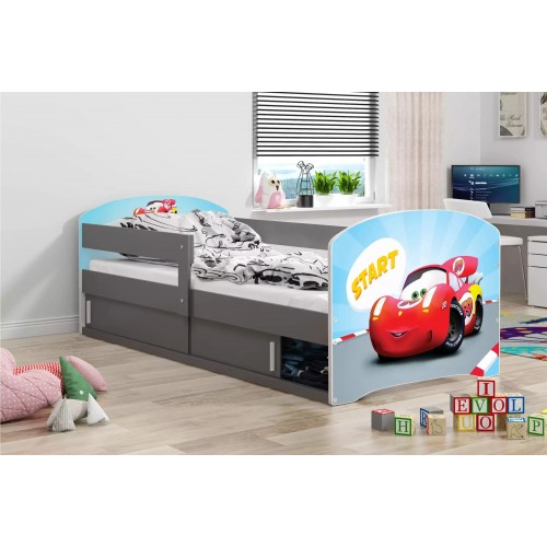Bērnu gulta ar matraci LUKI 160x80 pelēks/car